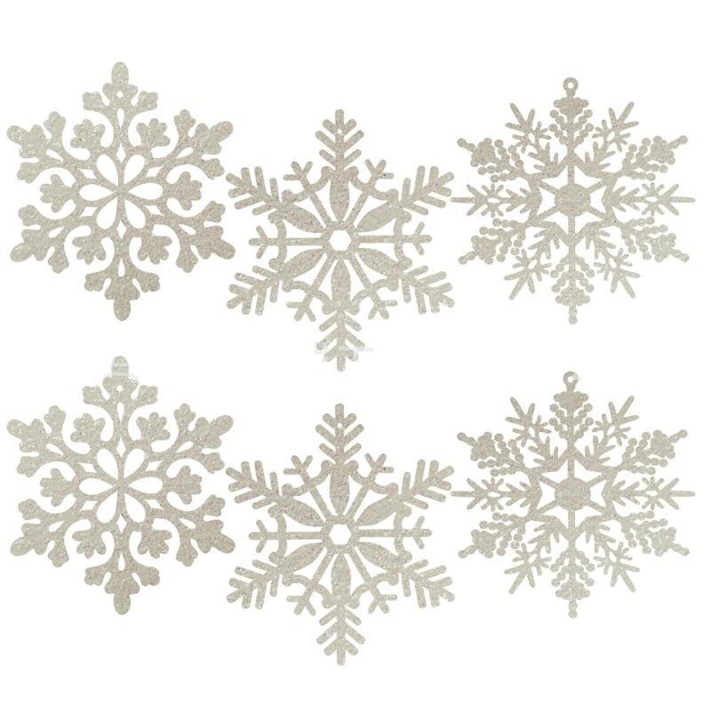 12 stk/sett Rosa Glitter Snøfnuggpynt Juledekorasjon Hengende Juletre Anheng for Hjemmeinnredning Vinterfestrekvisitter