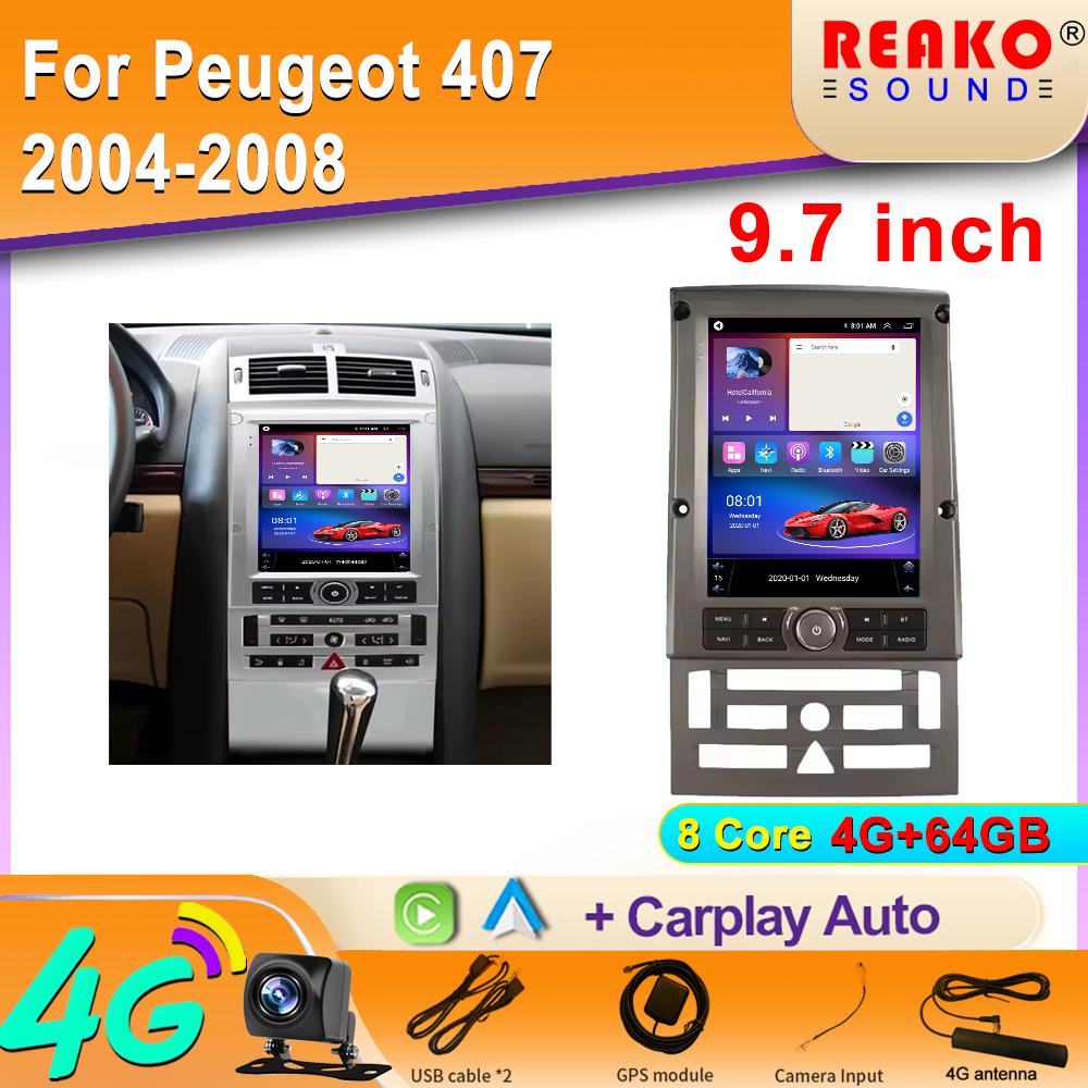 9.7 Inch Android For Peugeot 407 2004-2008 Tesla Style Car Radio Stereo Multimedia Video Player DVD GPS Navigation 2din BT