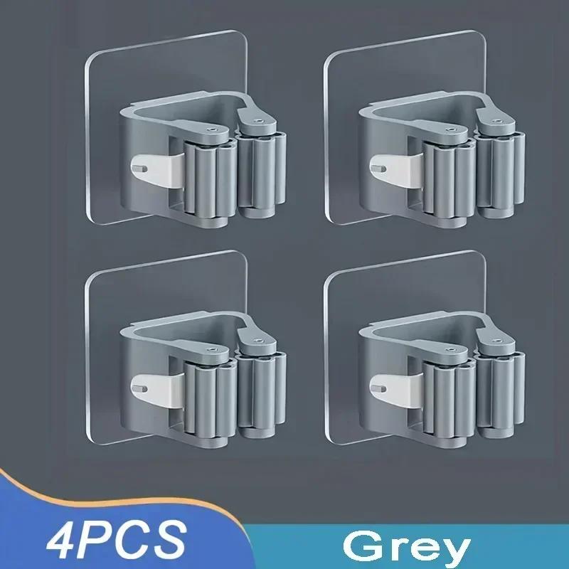 Mop Holder Storage Rack Bathroom Suction Hanging Pipe Traceless Mop Clip Broom Hanger Wall-Mounted Waterproof Rack White Amagi