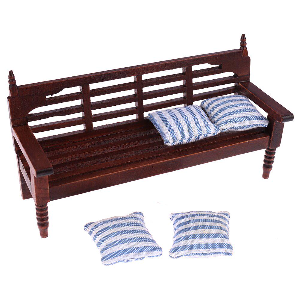 1:12 Miniature Furniture Doll House Wooden Sofa with 4 Pillows For Dolls Children Role Play Toy Dollhouse Miniature Furniture