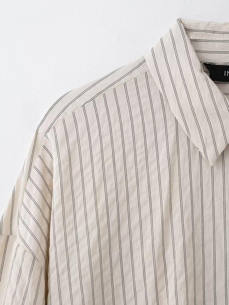 Spring 2025 Women's European & American Style Striped Short Sleeve Shirt with Casual Long Pants