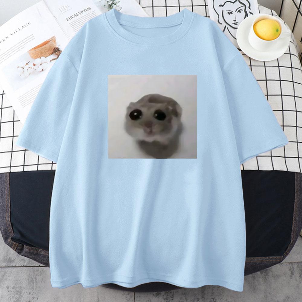 Sad Hamster Tshirt Funny Cartoon Graphic Printing Teeshirt Cotton Short Sleeve Women Tshirts Summer Soft Oneck Tees Top Girls