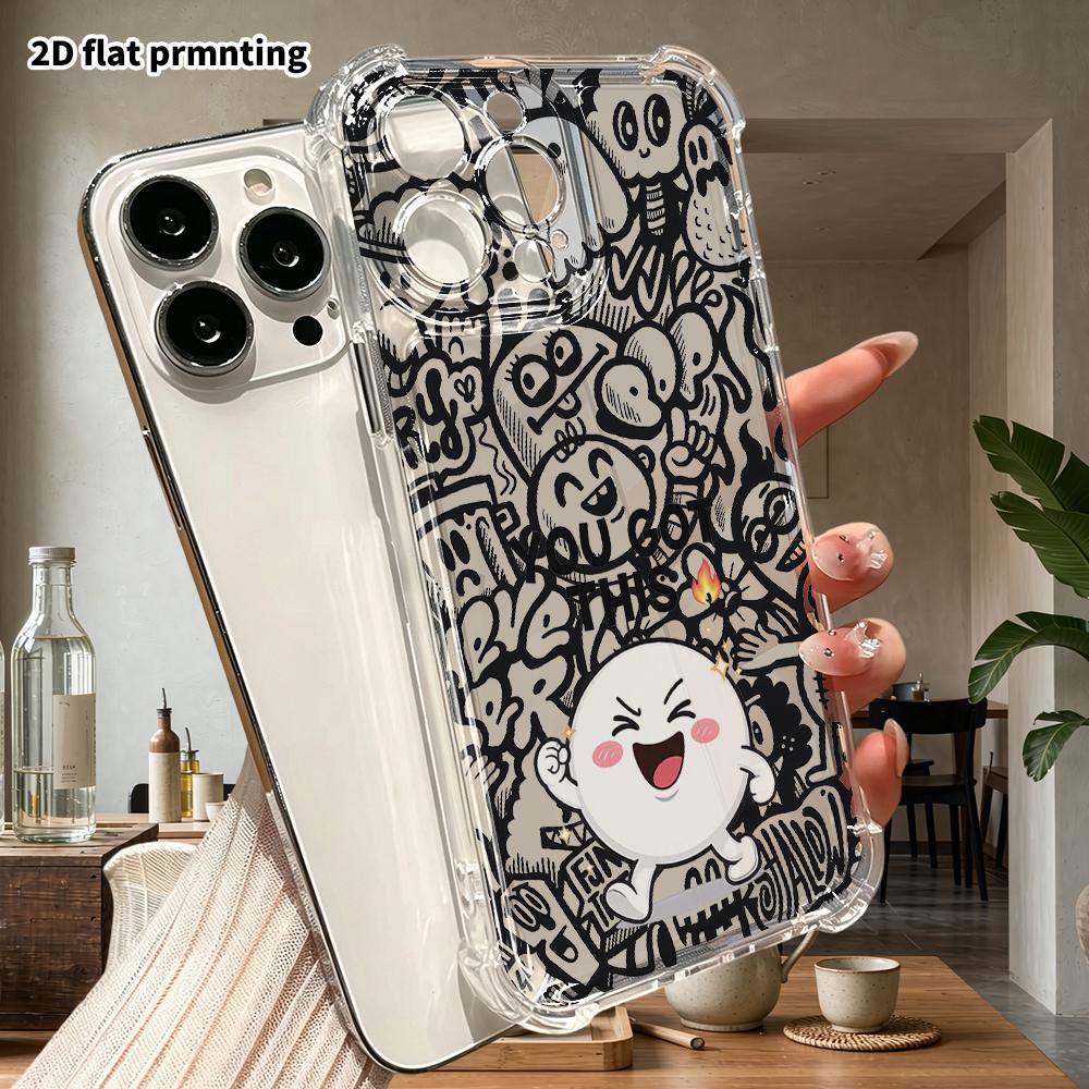 Phone Case: 2D Flat Suitable for iPhone 18 17 16 15 14 13 Pro, Transparent Four Corner Protective Case, Cheerful Vibes, Christmas and Halloween Gift