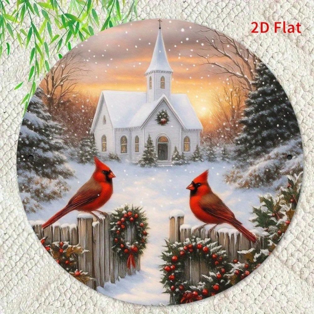 Vintage Iron Tin Sign Winter Church Cardinals Rustic Home Garden Wall Decor 8x8 Inch Inspirational Quote