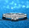 2 Row Luxurious CZ Rings Female  Sterling Silver Ring Bijoux White 4 Prong Zirconia Wedding Rings for Women