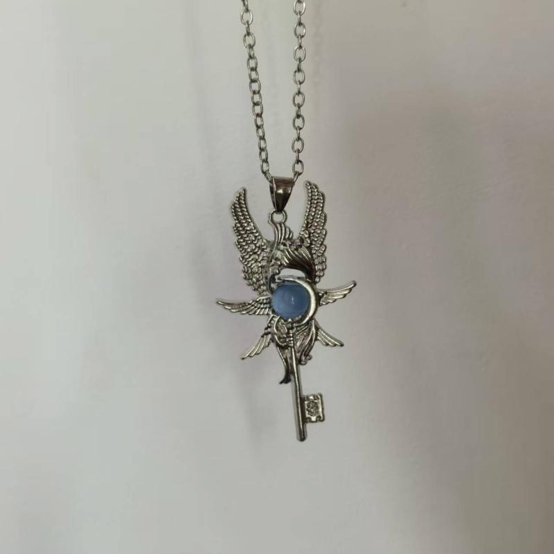 Collier Pendentif Clé Aile d'Ange pour Femmes avec Chaîne Réglable, Bijoux Mode Vintage pour le Port Quotidien et le Style d'Occasion