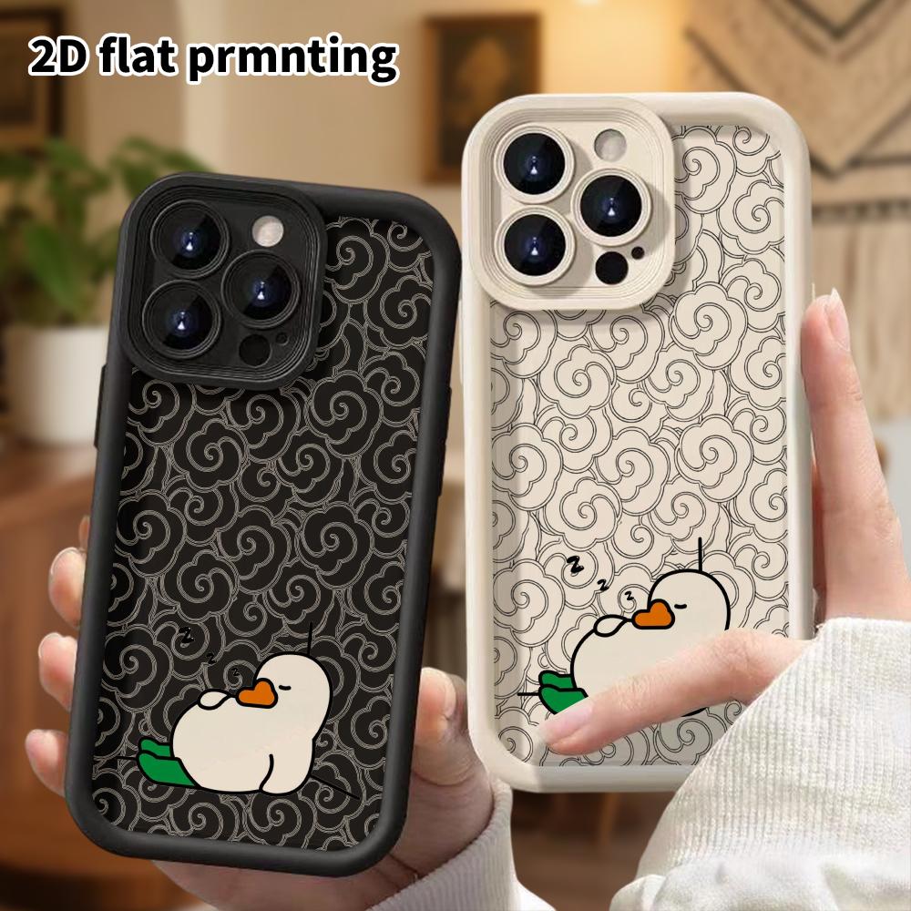Phone Case: 2D Flat Design Suitable for iPhone 18 17 16 15 14 13 Pro Tiered Protective Case, Sleeping Big White Duck, Christmas and Halloween Gifts