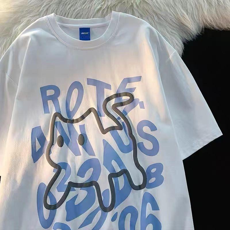 

Хлопковая футболка с короткими рукавами и буквенным принтом, женская свободная футболка Bf, универсальный топ с пятиточечными рукавами для пар XL