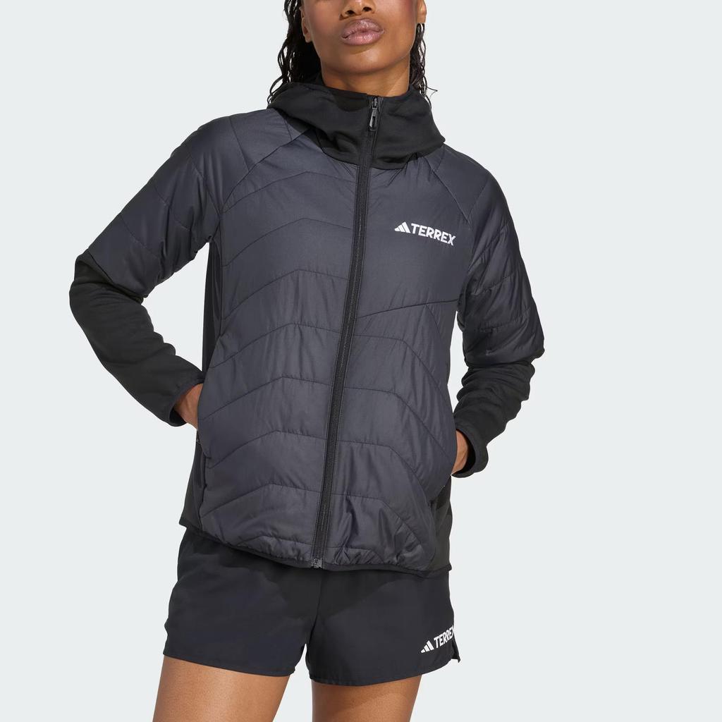 adidas Terrex Multi Hybrid Hooded Jacket, Women's FW25 Outdoor Warm Fleece Spliced Sports Long Sleeve Cotton Coat JC5180