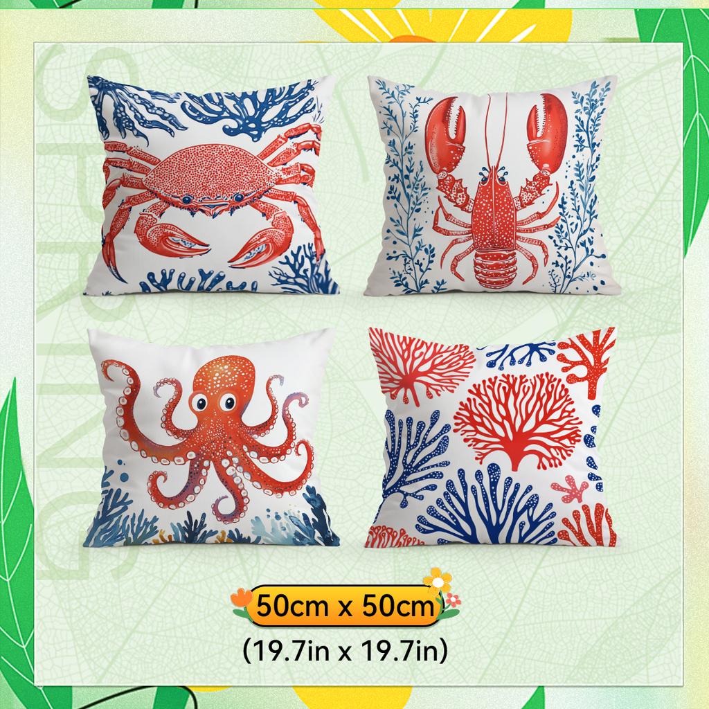 4pcs/set Marine Life Patterns Cushions Pillowcase Polyester Cushion Cover Throw Pillow Pillowcover Home Car Sofa Decor
