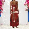 Women Plus Size Scoop Neck Strappy Sleeveless Red Blue White Galaxy Star Printed A Line Long Dress