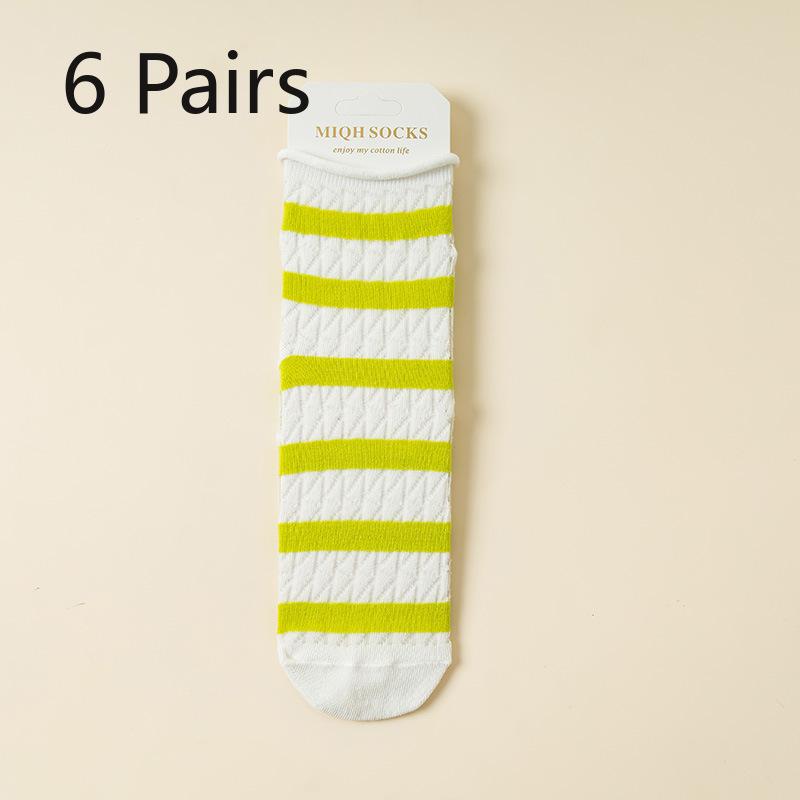 10 Pairs of Girls Spring and Summer Striped Fresh Mesh Breathable Straight Tube Stack Socks
