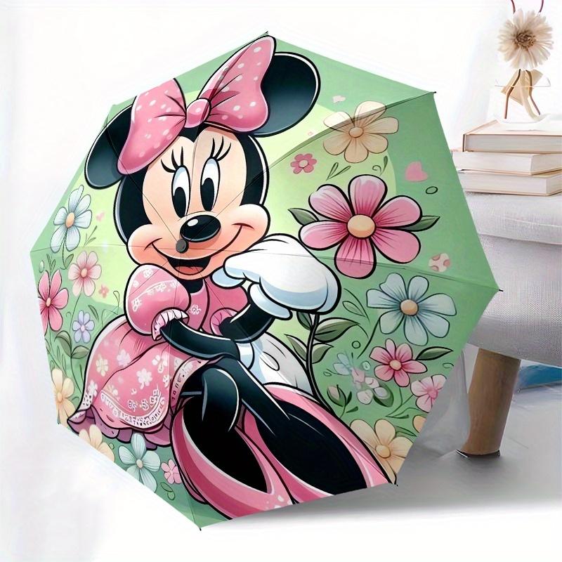 Disney Minnie Mouse,Floral Garden,Pastel Colors Manual Opening and Closing Umbrella - 8-Rib Reinforced Folding Design, Lightweight and Porta
