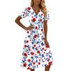 Women’s Casual Floral Print Short Sleeve V Neck Midi Dress with Elastic Waist for Everyday Wear and Comfort