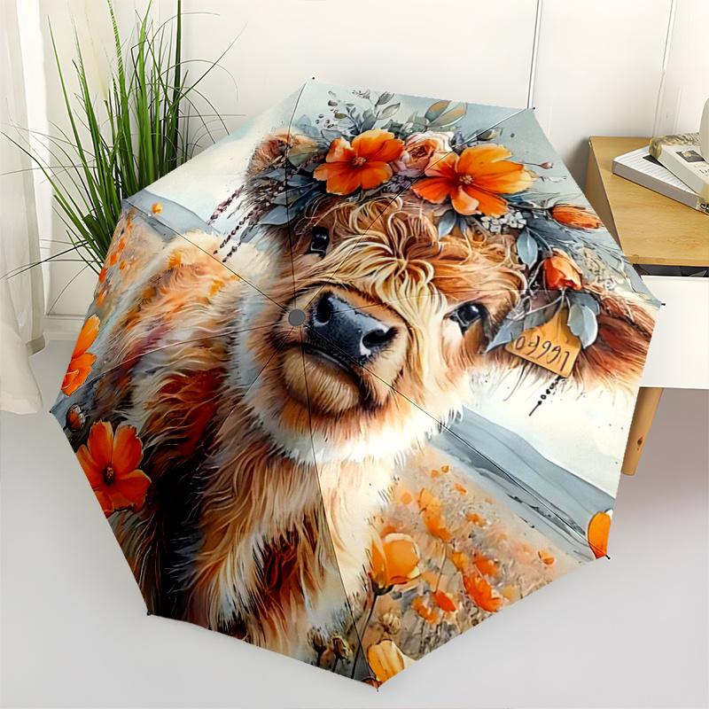 

1pc Floral Crowned Calf Durable Cartoon Folding Umbrella, Portable 3-Fold Compact Umbrella for Men and Women, Suitable for Travel or Daily Use.S063