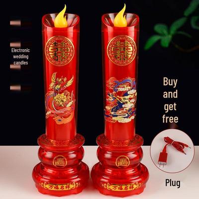 LED Wedding Dragon & Phoenix Smokeless Candle Lights - Red, Battery-Powered with Simulated Flame for Proposals & Ceremonies.