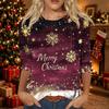 Women's Fashion Casual Christmas Print Three-Quarter Sleeve Neck T-Shirt
