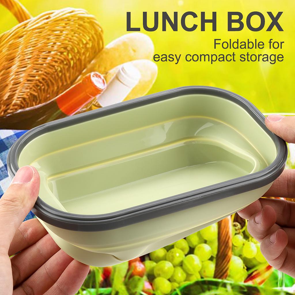 Food Grade Silicone Foldable Lunch Box Portable Rectangle Food Storage Container (Blue)