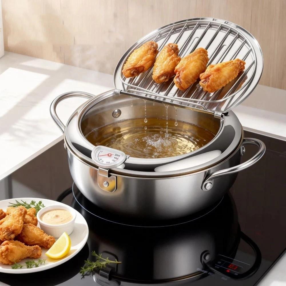 2.2/3.2/4.2L Tempura Fryer Pan Stainless Steel Fryer Pot Deep Frying Pot  Household Cooking