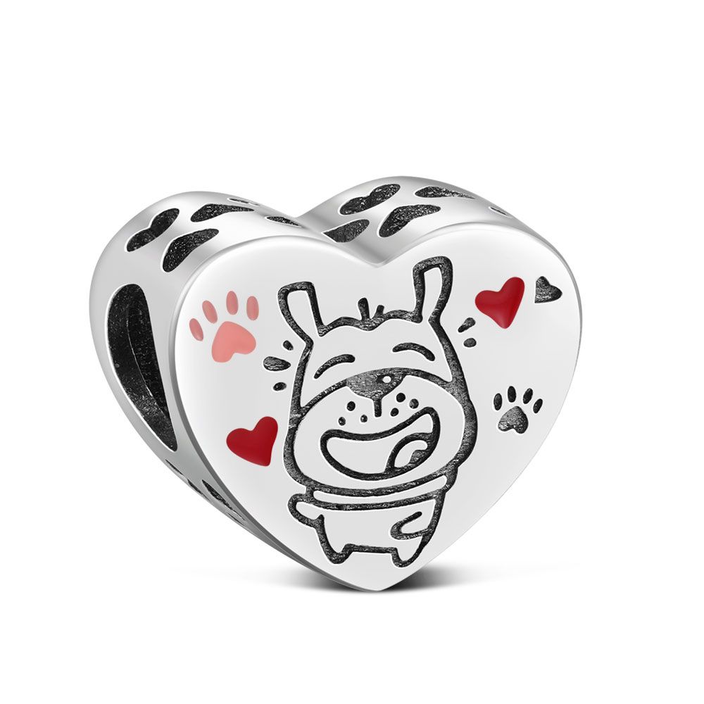 New 925 Silver Cute Cat Dog Charm Heart Pendant Beads Fit Bracelet DIY Women Jewelry Fine Gift