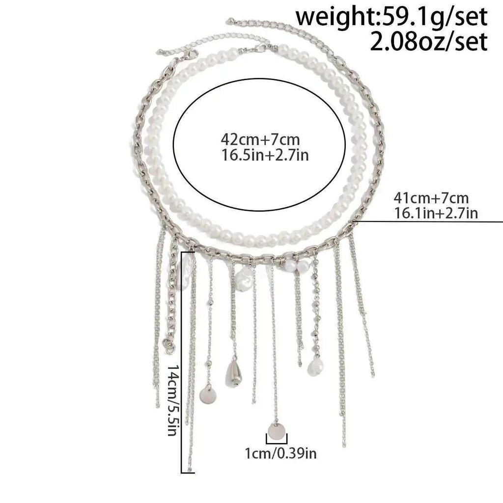 Salircon Elegante Imitation Perlenkette Damen Vintage Metallkette Quaste Halskette Party Hochzeit Modeschmuck Mädchen Geschenk