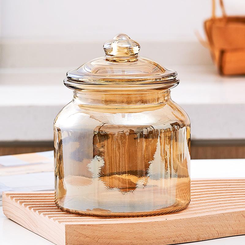 Creative Amber Plaid Striped Glass Jar Sealed Tea Candy Jar Kitchen Food Storage Container Clear Glass Bottle Box Home Decor