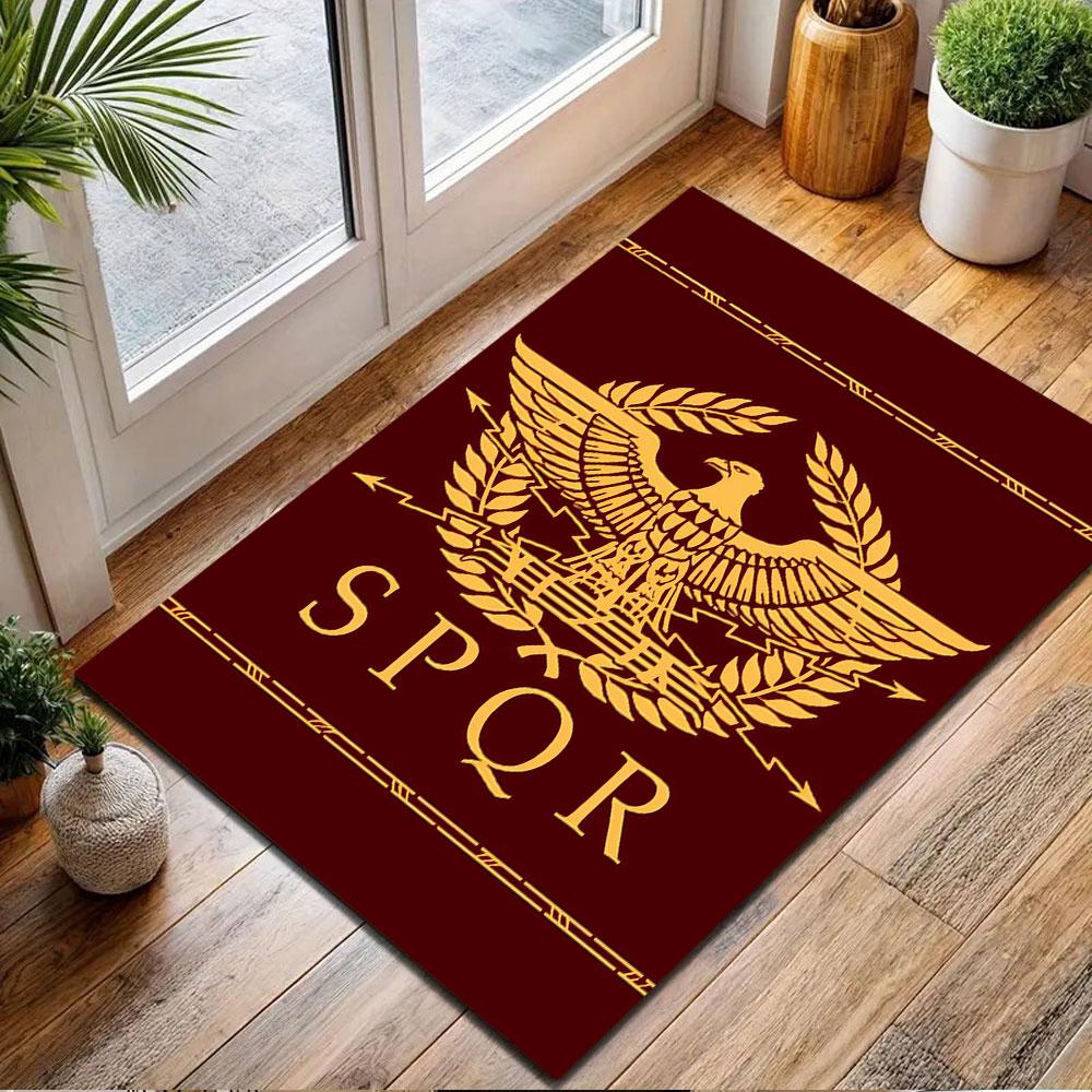 Roman Eagle Emblem with SPQR Design Patterned Carpet, Non Slip Mat Suitable for Living Room and Bedroom Sofas