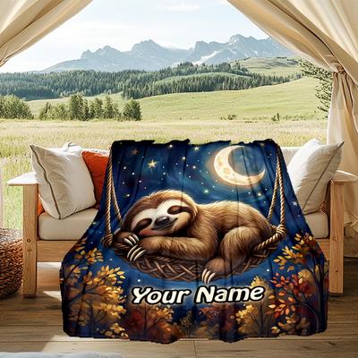 1PC Custom Name Nightly Sloth Dreams Flannel Blanket Versatile,all-season Throw Suitable for the Living Room,bedroom,camping,travel,and Gift