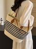 Large Capacity Straw Woven Shoulder Bags for Women Beach Vacation Ladies Handbags Casual Striped Commuter Female Bucket Tote