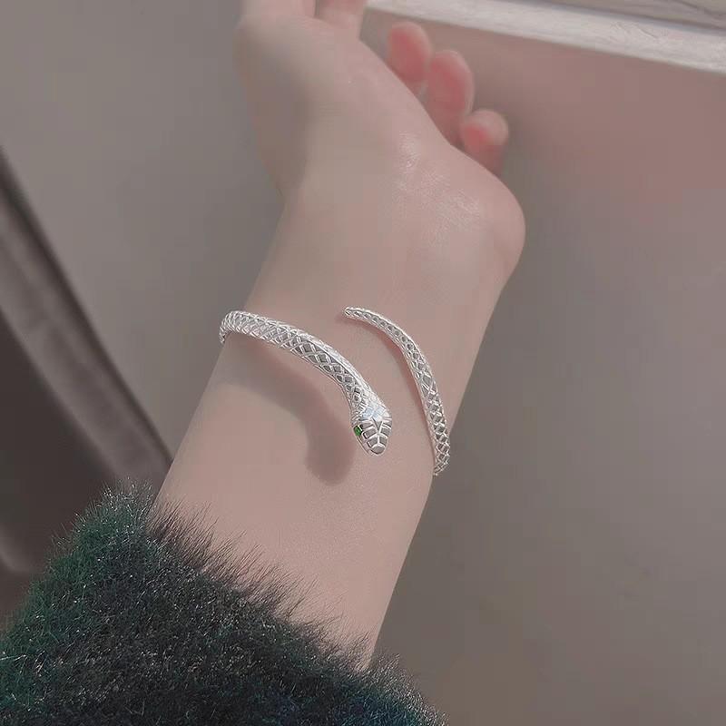 Silver Color Snake Shaped Bangle&Bracelet for Women Vintage Hip-Hop Gothic Style Open Bangle Fashion Jewelry Festive Gift