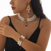 Multilayer Pearl Beaded Bracelet Shiny Necklace Earring Set Temperament Bridal Jewelry Set  Lady