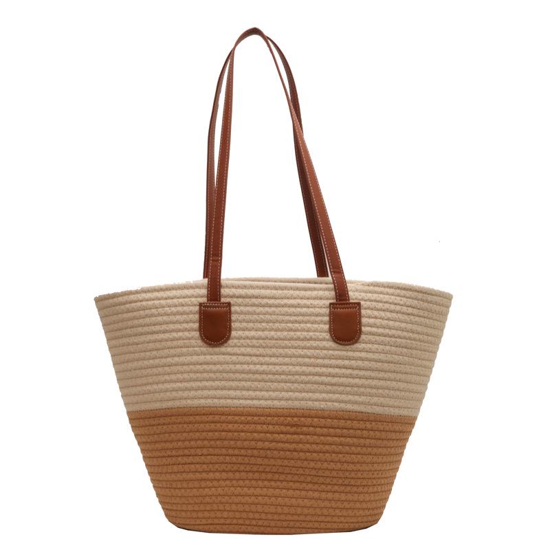 2024 Spring Women's Wool Knit Bucket Bag: Retro Pastoral Style Straw Shoulder Bag