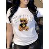 T-shirt z nadrukiem misia, krótki rękaw, okrągły dekolt, casualowy top na lato, wiosnę, odzież damska