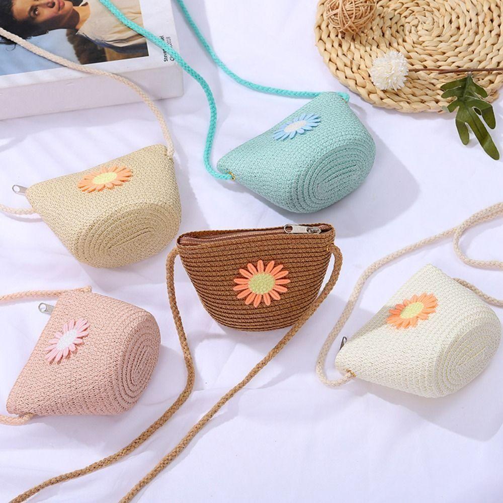 Coin Purse Woven Straw Bag Shell Shape Handmade Summer Beach Bag Shoulder Bags Kid Children