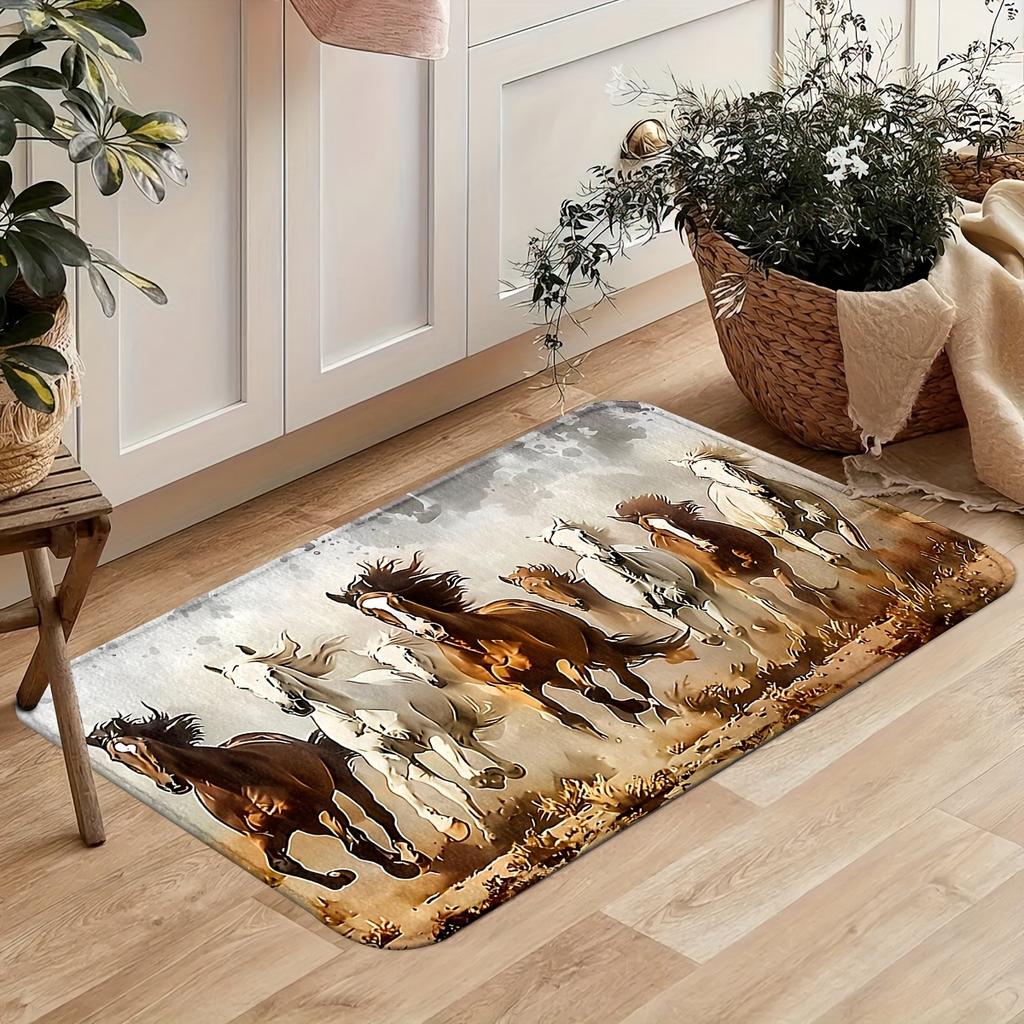 1 Stück Anti-Ermüdungs-Küchenteppiche, mit Pferdemotiv, wasserdicht, rutschfest, dick gepolstert, robuste, bequeme Stehmatte für die Küche