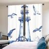 2 Stück Nautischer Leuchtturm Aquarell Möwe Anker Thema Polyester Vorhänge, Zeitgenössischer Stil, Ganzjährig, Maschinenwaschbar, Deko