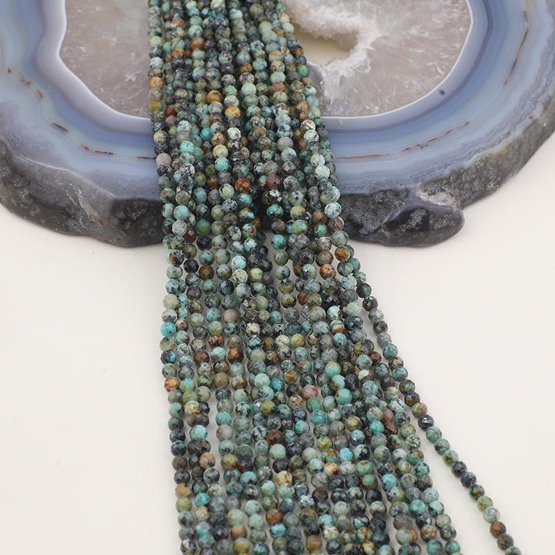 Natural African Pine Stone Faceted Round Bead Necklace (2-4mm)