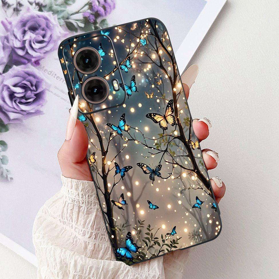 For Motorola Moto G85 Case Silicone Cute Cat Fashion Flowers Painted Back Cover For Motorola G85 Moto G85 Phone Case XT2427-3