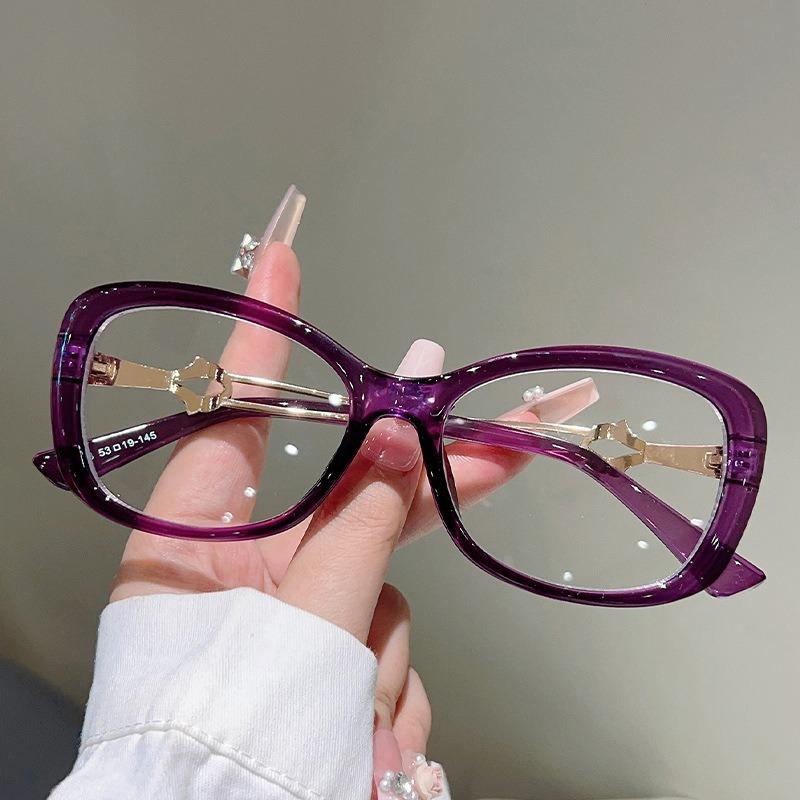 Metal Hollow-out Frame Anti Blue Light Cat Eye Eyeglasses Men Women Fashion Splicing Color Large Frame Street Photography Glasses