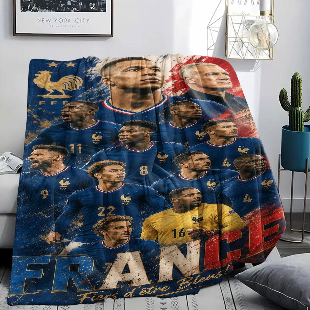 1PC France National Football Team Patterned Flannel Blanket Suitable For All Seasons for Home Decor Warmth and Comfort Gifts Holiday Present