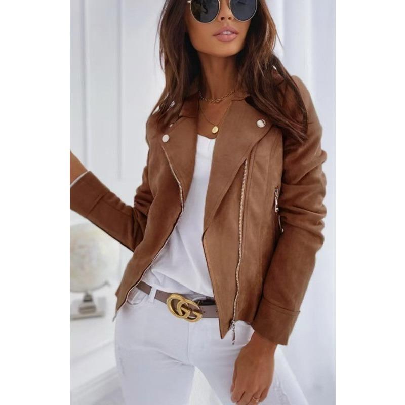 DICIFY Women's Vintage Casual Solid Color Print Autumn Winter Long Sleeve POLO Neck Jackets & Coats