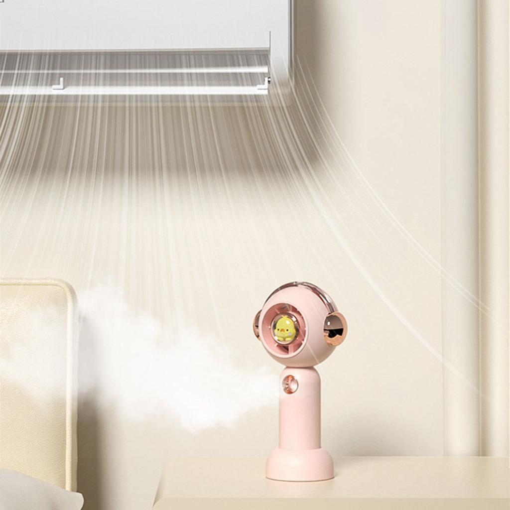 Tragbarer Hand-Sprühnebel-Ventilator Niedlicher Cartoon USB Wiederaufladbarer Persönlicher Ventilator für Draußen Drinnen Pink