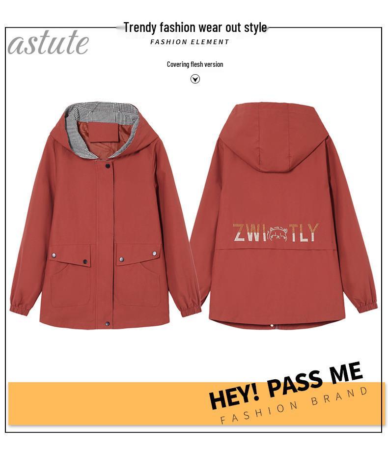 Women's Spring-Autumn Plus Size Hooded Windbreaker - Casual, Stylish, and Age-Reducing for Middle-Aged Women