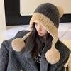Großer Bommel Flauschiger Pelz Ohrenwärmer Mützen Mütze für Frauen Weiblich Weich Plüsch Winter Warm Gestrickt Plüschmütze Outdoor Schnee Ski Mütze