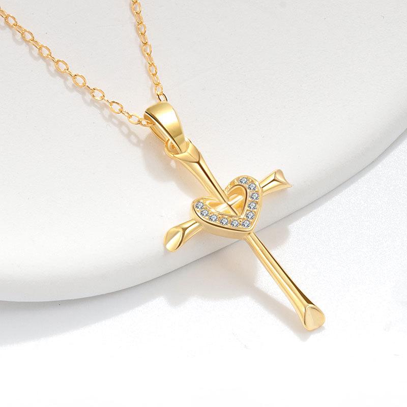 Fashion Gold Cross Necklace For Women Rhinestone Pendant Delicate Clavicle Chain Stylish Jewelry Gift