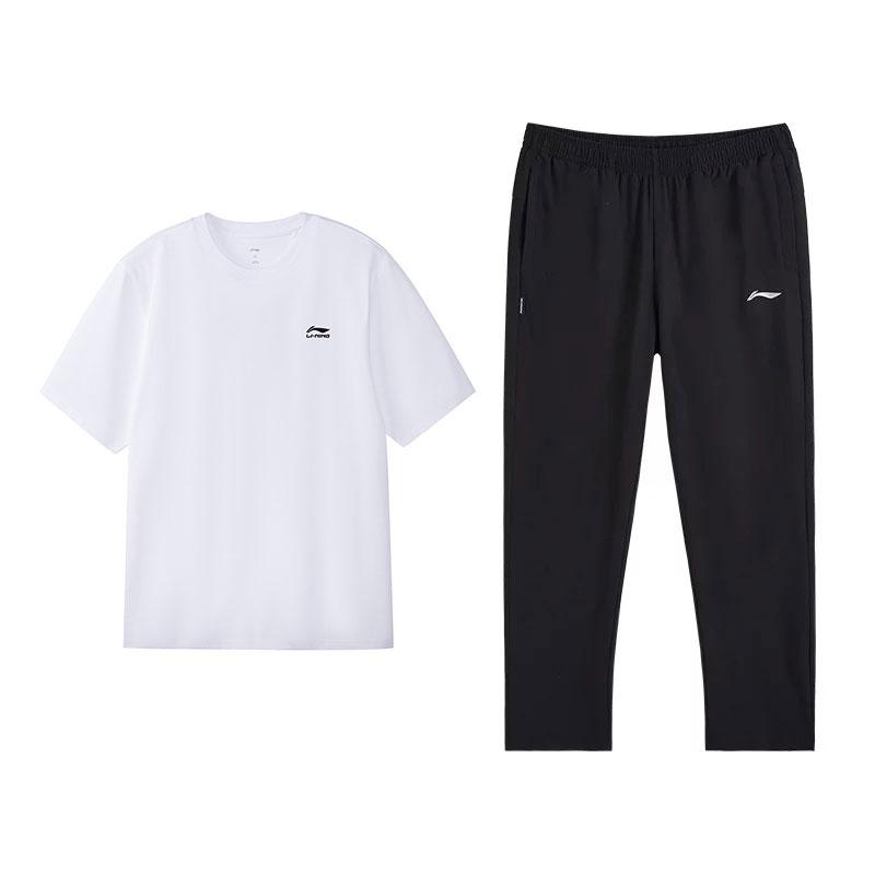 Li-Ning Минималистичный Дизайн Логотипа Дышащая Короткая Рукавная Комфортная Длинная Штанина Спортивный Костюм Мужской костюм Белый Черный W775-2+V831-1 2XL