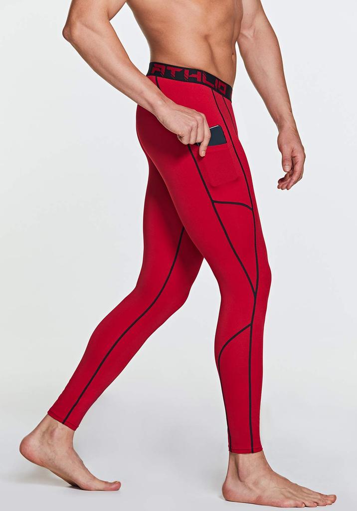ATHLIO Compression Leggings with and UV Sports Innerwear for Strength and the Gym Men's Pockets, 2-Pack, Moisture-Wicking, Quick-Drying, Protection,
