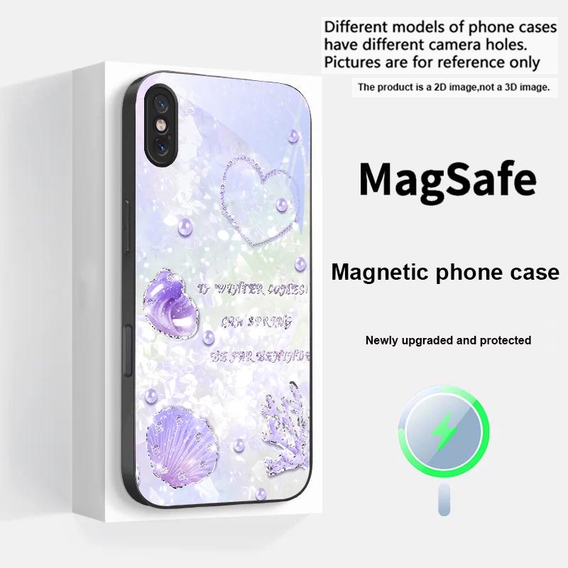 Beautiful Purple Shell For Magsafe iPhone 17 Pro Max 16 E 15 14 13 Plus 12 Mini 11 17 Air XR Xs Max 7 Plus Glass Phone Case