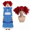 Maid Dress Blue And White Ruffled Bow Long Lolita Dress Red Double Ponytail Curly Wig Cosplay Halloween-themed Party Costume