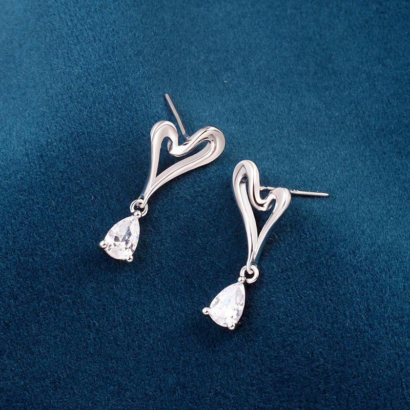 S925 Sterling Silver Heart & Water Drop Earrings for Women – 2026 New Luxury Design, Hot-Selling Dangle Style.